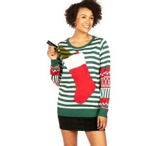 Tipsy Elves Ugly Christmas Stocking Stuffer Sweater  Large Striped Holiday